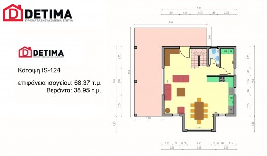 Ισόγεια Κατοικία με Σοφίτα ΙS-124, συνολικής επιφάνειας 124.92 τ.μ.