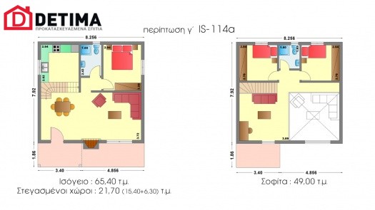 Ισόγεια Κατοικία με Σοφίτα IS-114a, συνολικής επιφάνειας 114,40 τ.μ.